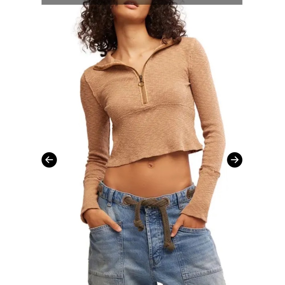 We The Free Free People Midnight 1/2 Zip Crop Top Large boho minimalist